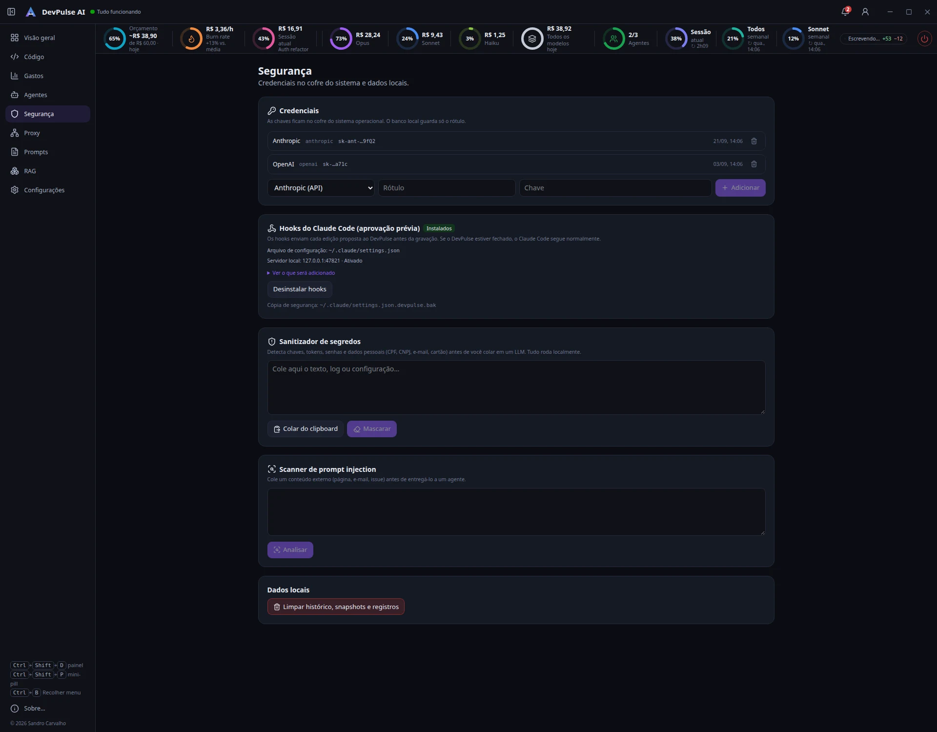 Segurança: credenciais no cofre e hooks do Claude Code